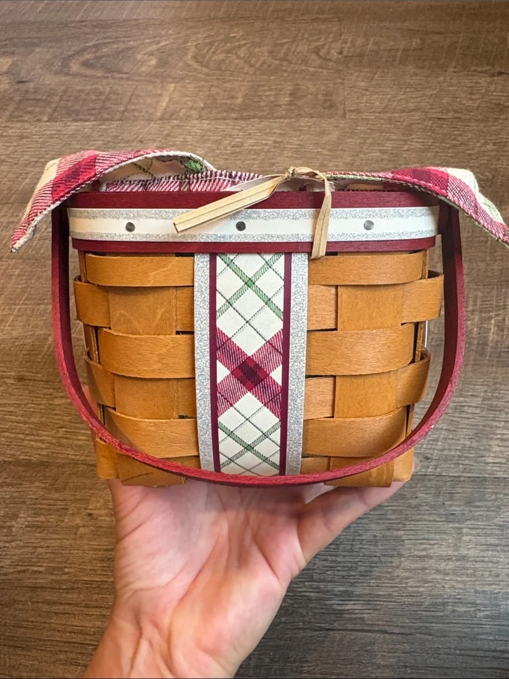 Longaberger Small Plaid Tidings 2013 Tree Trimmimg Lid Fabric & Protector NWT